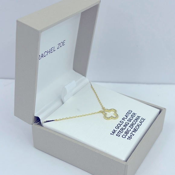 RACHEL ZOE, CLOVER PENDANT NECKLACE,925 STERLING SILVER (STAMPED) CUBIC ZIRCONIA - Picture 3 of 15